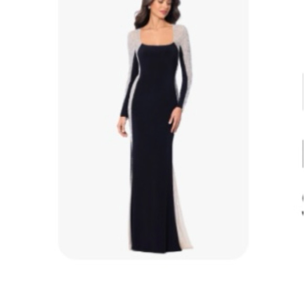Xscape Black and Silver Long Sleeve Dress